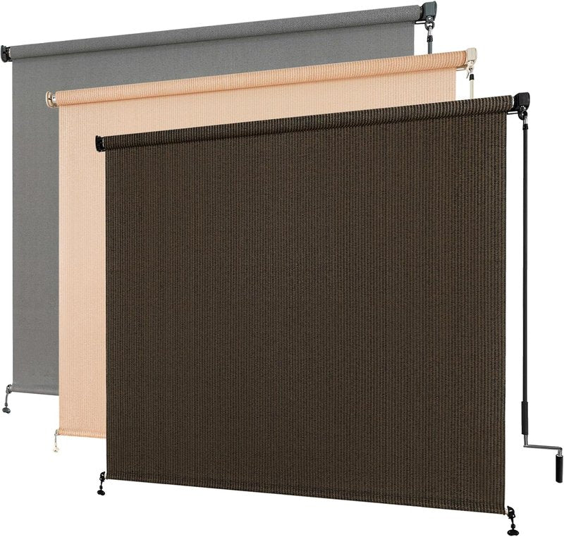 Outdoor Roller Shade - Cordless Patio Roll Up Blinds for Porch & Gazebo | 4' W x 6' H, Mocha