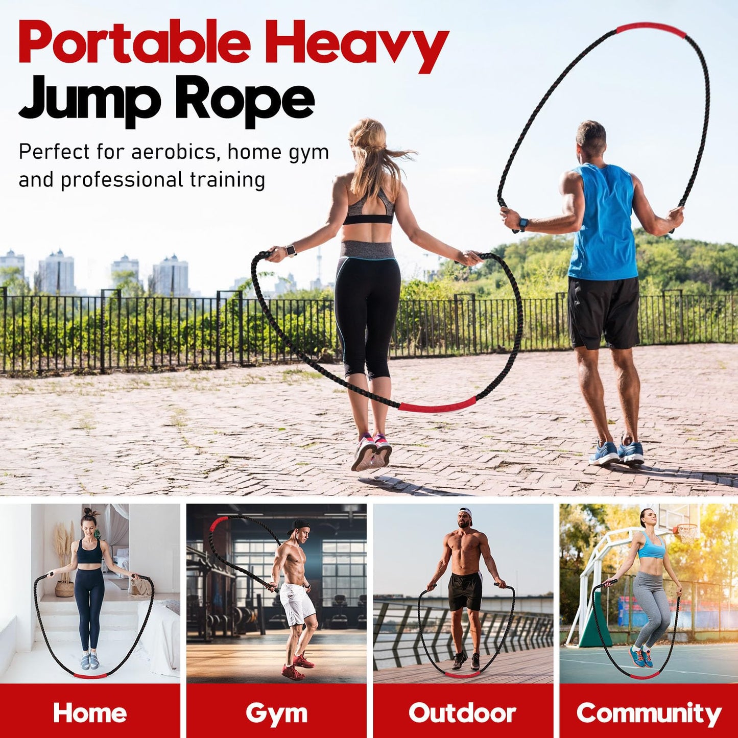 Jump Rope, 4LB Weighted Jump Rope for Fitness, 9.8ft Heavy Jumping Ropes for Exercise, Adult Workout Rope for Men & Women Improve Strength, Skipping Rope for Gym Training, Home Workout