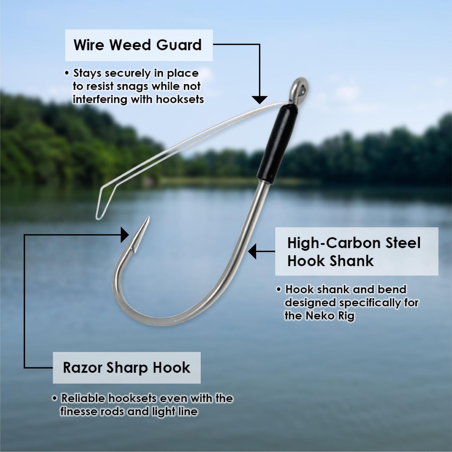 Reaction Tackle Neko Hooks - Weedless Finesse Fishing Hooks for Bass - High Carbon Steel Wacky and Neko Rig Hooks for Soft Plastic Worms - #1/0 Wire Guard (25-Pack)