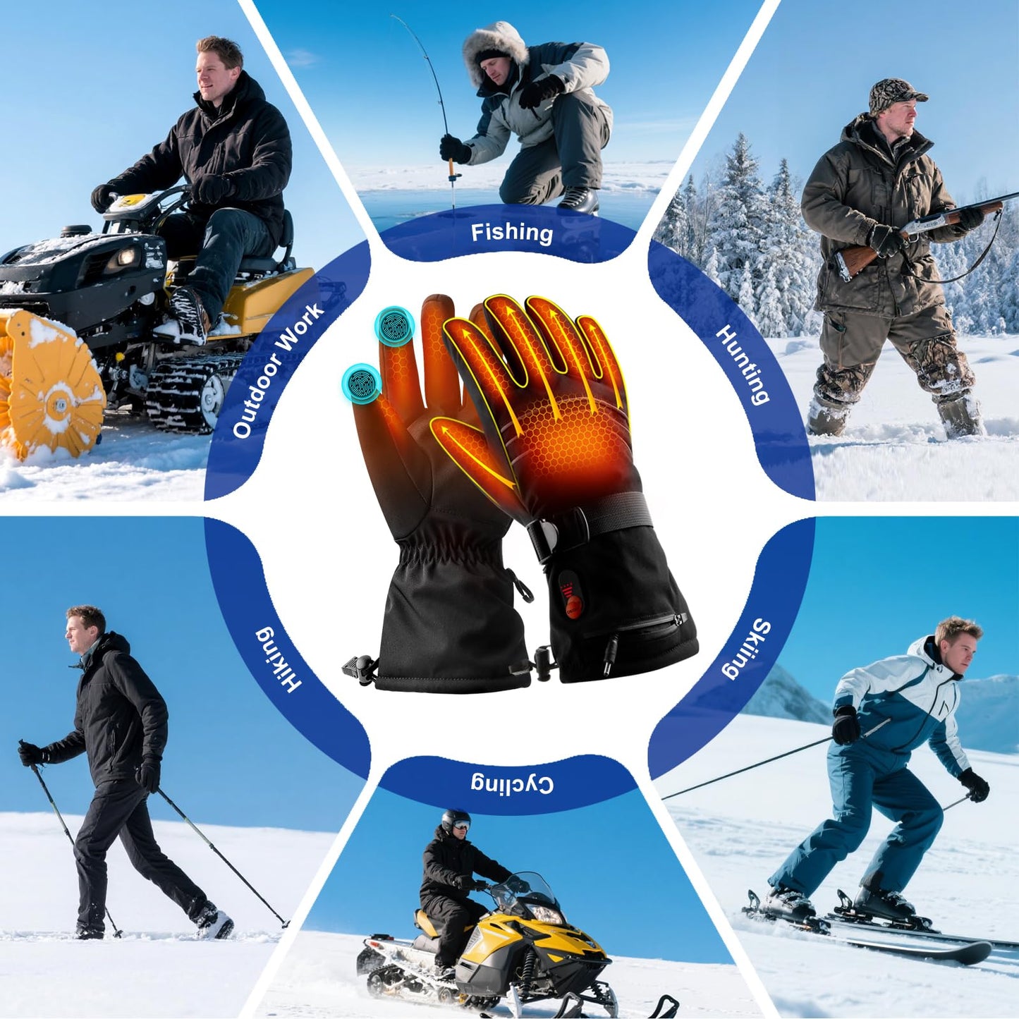 ABXMAS Heated Gloves for Men Rechargeable, 7.4V 6400mAh Electric Battery Heated Gloves for Winter Sports Motorcycle Ski Biking Hiking, Reusable Outdoor Work Hand Warmer, L