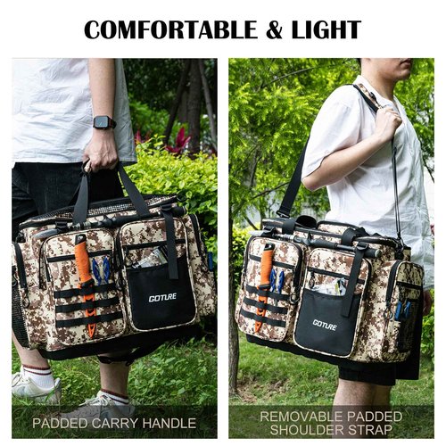 Goture Large Tackle Bag,Store Up to 8PCS 3700 Plus 4PCS 3600 Tackle Trays(Not Included),Water Resistant Saltwater Gear Storage Big Fishing Bag with EVA Bottom,Gifts for Men(21.65"x11.8"x15.16")-Khaki