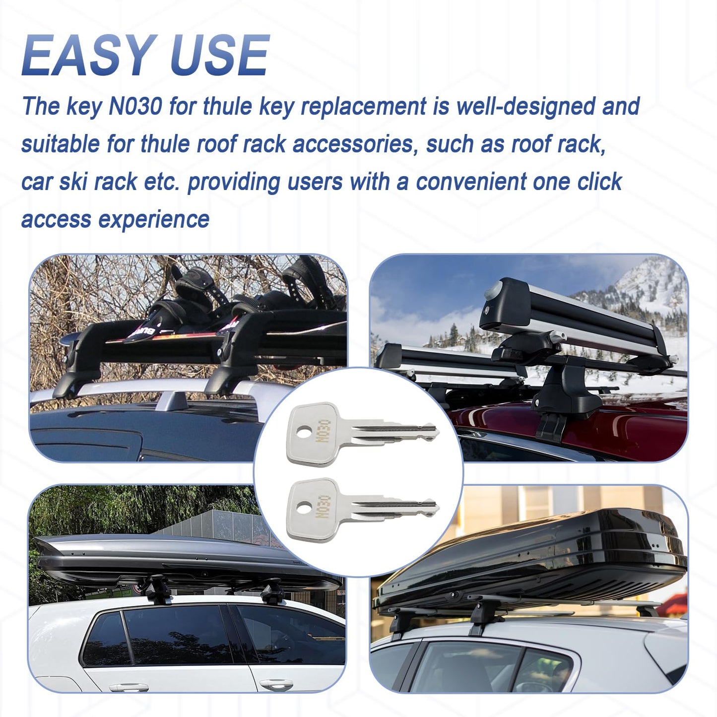 Hugexpen N030 Key Replacement for Thule Rack Core, Key Cylinder for Bike Rack Lock, Roof Cargo Lock, Roof Rack Locks, Cross Bars, Towers, Ski Rack Etc