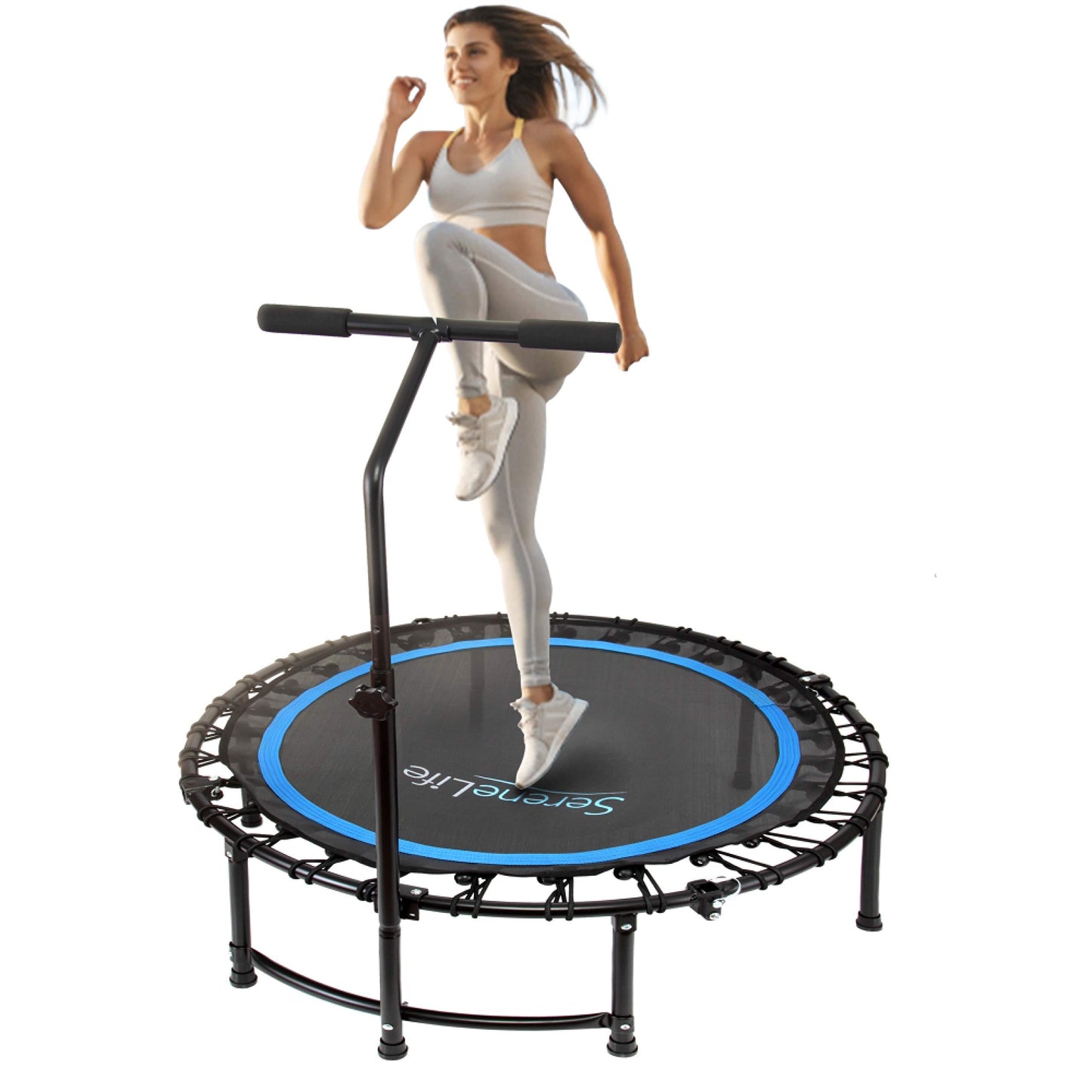 Fitness Exercise Rebounder Mini Trampoline - 48" Inch Hexagonal Jump Exercise Equipment Mini Trampoline for Adults - Rebounders Mini Trampolines for Adults with Bar Handle - SereneLife SLELT518 , Black