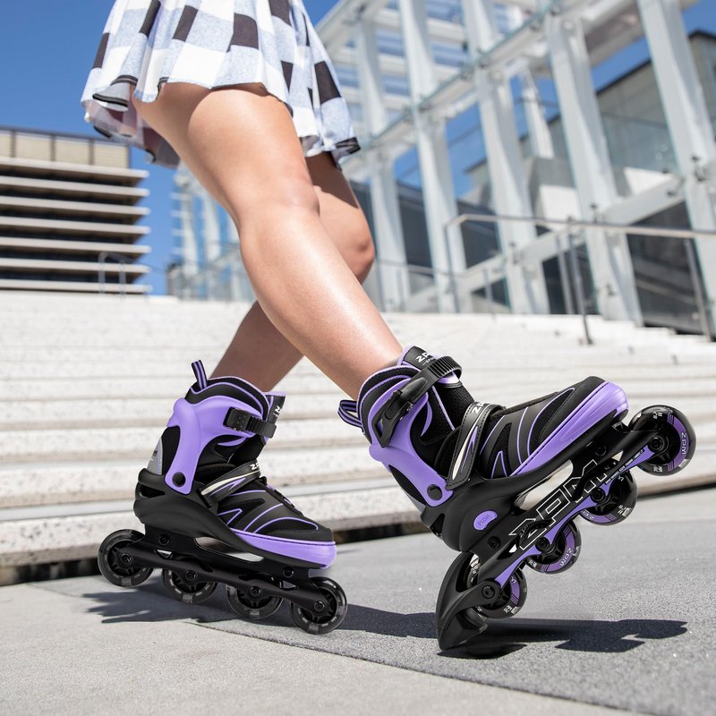 2PM SPORTS Kids Adjustable Inline Skates Ages 4-12, Youth Inlie Skates for Girls Boys 5-8 8-12 with Full Light Up Wheels, Beginner Women Men Adult Skates - Purple Large