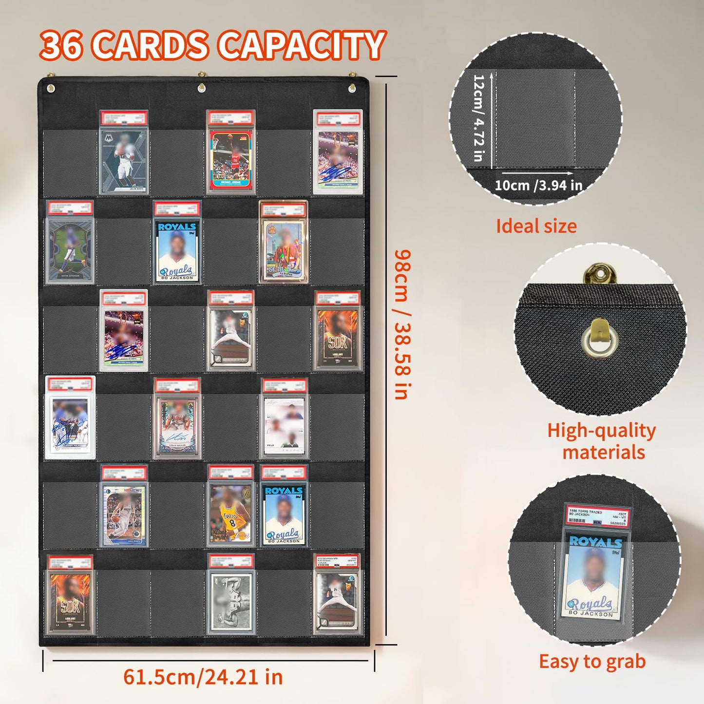 Throjin Card Display case 36 Pocket PAS Graded Card Display for Sports Card Holder for Basketball, Football, Baseball Cards wall Display