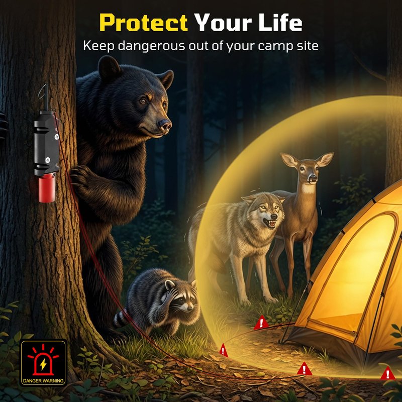 2 Pack Trip Alarm, Perimeter Trip Alarm, 12 Gauge Camping Trip Wire Alarm Device, Early Warning System for Camping and Outdoor Safety/Bear Deterrent, Camping Safety(Adapter Not Include