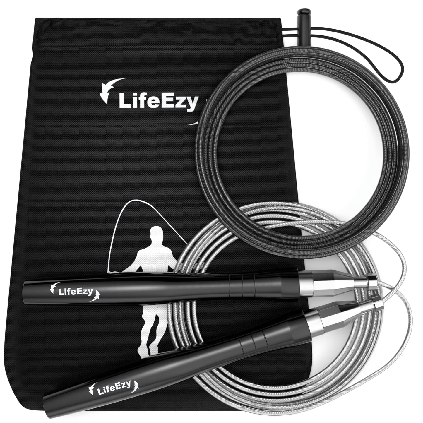 Jump Rope, High Speed Weighted Jump Rope - Premium Quality Tangle-Free - Self-Locking Screw-Free Design - Skipping Rope for Workout Fitness, Crossfit & Home Exercises (Black)