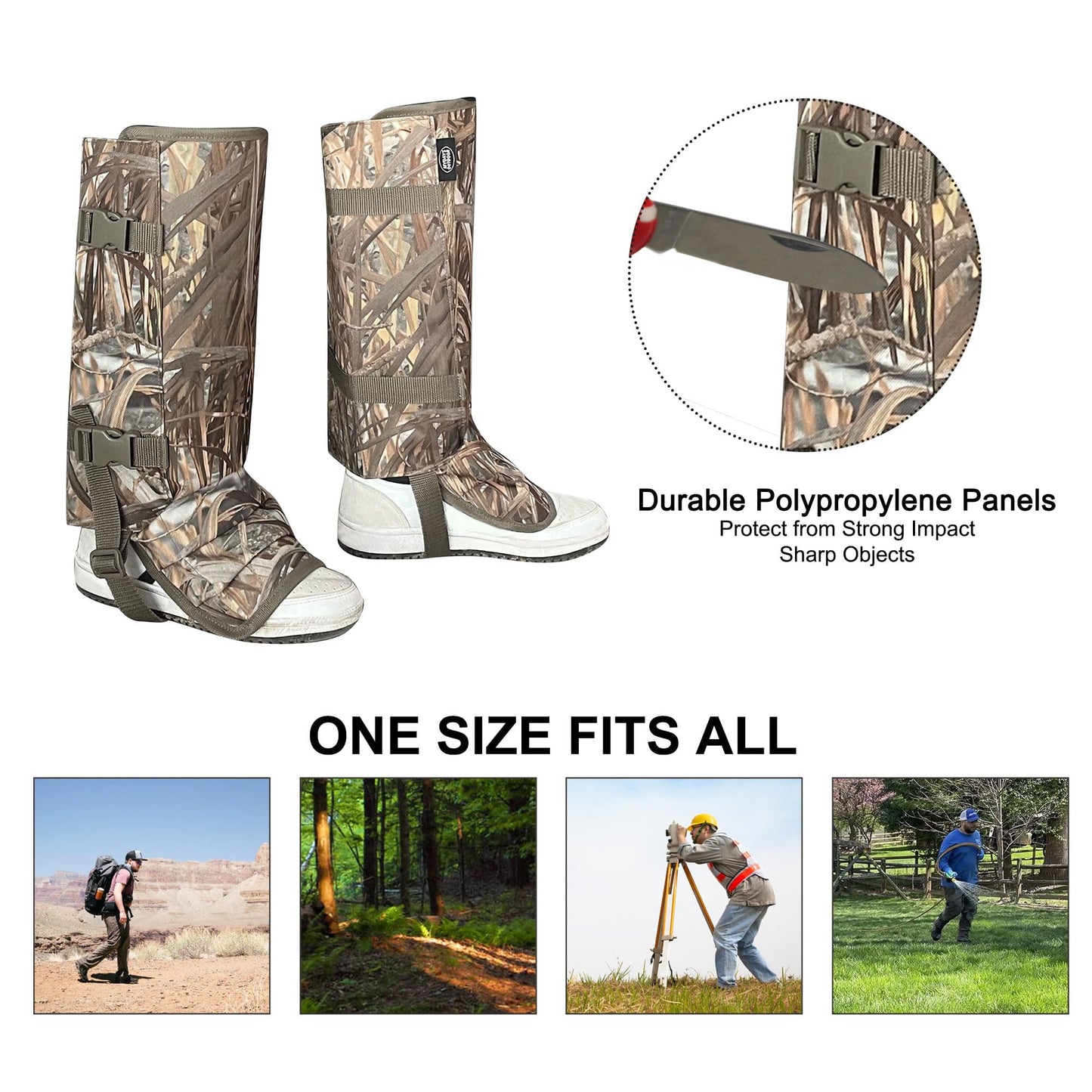 MYDAYS OUTDOOR Snake Gaiters for Hunitng,Snake Guards for Legs Men,Snake Proof Boots Women Men,Snake Chaps,Snake Bite Protection for Lower Leg (Camo Green)