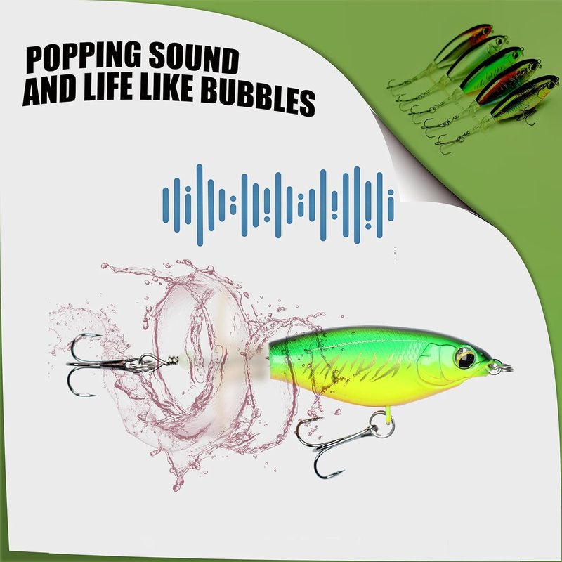 Topwater Buzz Lure - Floating Rotating Tail Fishing Bait for Bass, Pike, Trout | Freshwater & Saltwater Tackle
