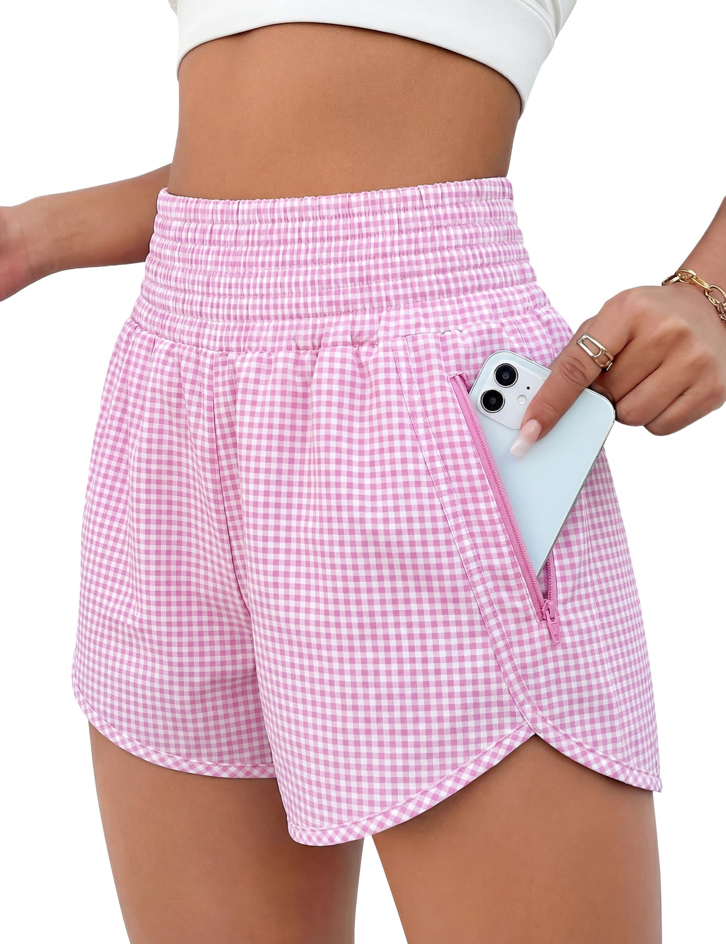 BMJL 2.5" Women Athletic Shorts High Waisted Short with Pocket(PinkPla,XL