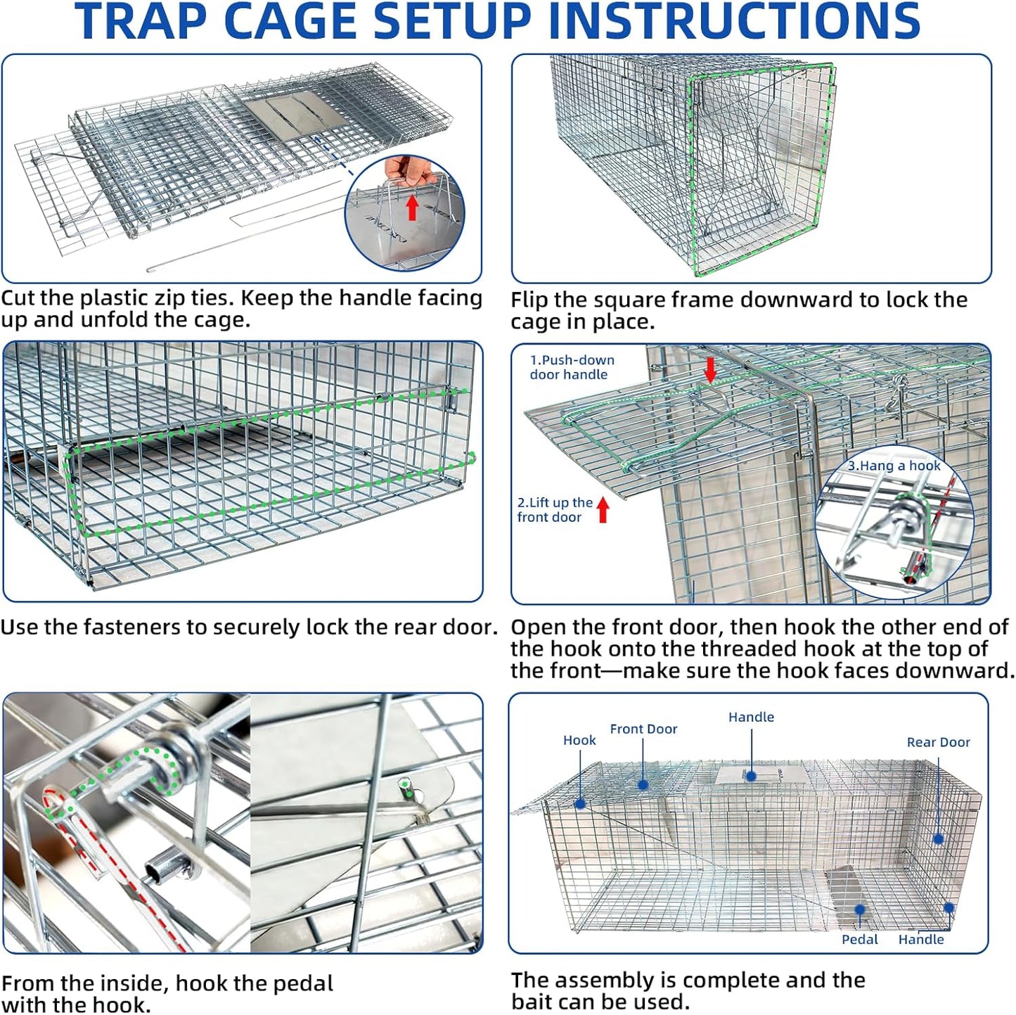 Humane Live Animal Trap Cage - Large Foldable 51.1"x17.4"x18.9" | Powder-Coated Alloy Steel for Raccoon, Fox, Stray Cat & More