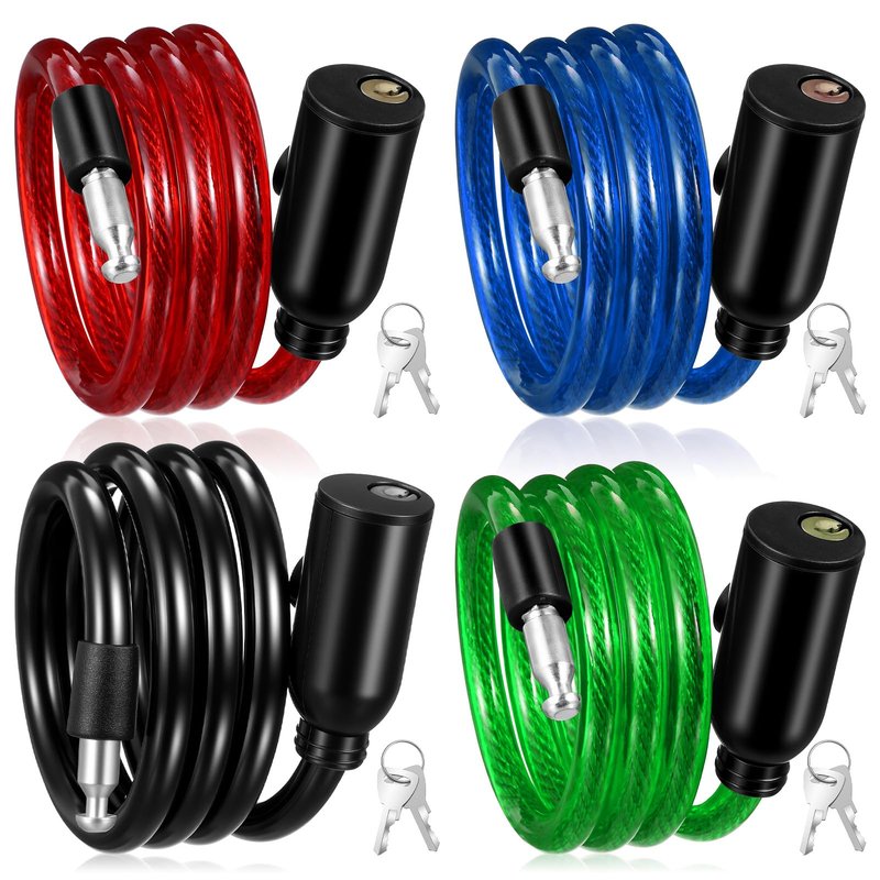 Afcabakila 10 Pcs Bike Lock Cable with Keys, Anti-Theft Steel Wire Bicycle Coiled Chain Lock ABS Shell 2 Keys for Scooter, Motorcycle, Gate, Resistant Heavy Duty Security Cable Locks 36.8 Inches
