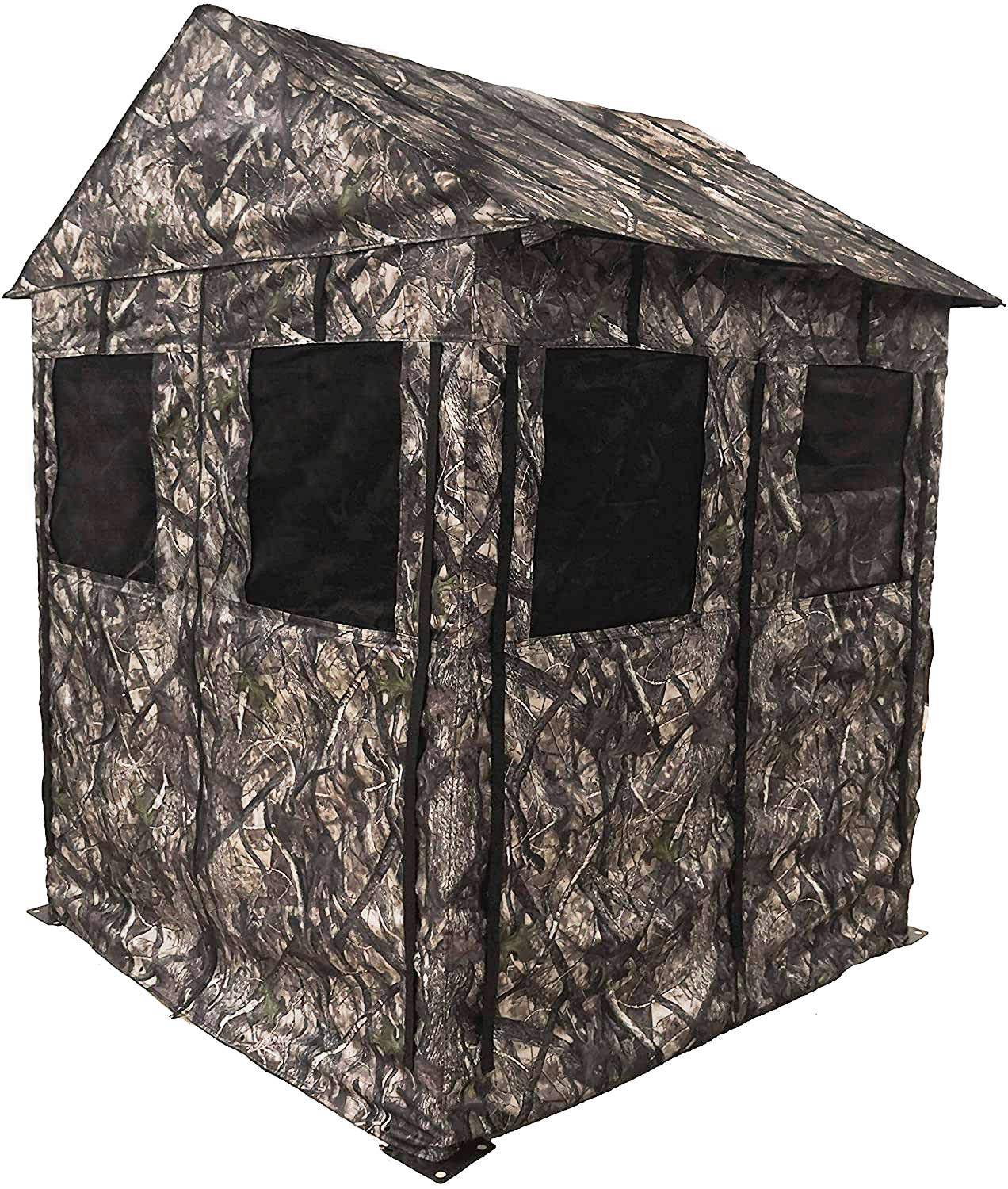 BACKYARD EXPRESSIONS PATIO · HOME · GARDEN Deluxe Steel Frame True Timber® Camo 3 or 4 Person Hunting Ground Blind - (8) Shoot Through Mesh Windows and Anchoring System Included