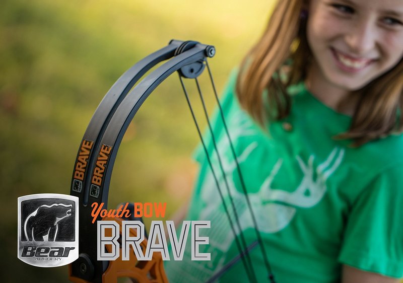 Bear Archery Brave Compound Youth Bow Set, Right Handed, Ages 8-12, Draw Weight up to 25lb, Draw Length up to 19.5", Accessories: Whisker Biscuit Arrow Rest®, Bow Sight & Finger Rollers, Black