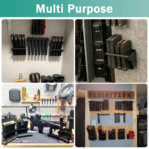 FOROIRON 4 Pack Universal Gun Magazine Storage Wall Mount Rack AR Mag Holder Wall Mount Display Mag Storage for All AR10, AR15, AK47, SKS, M4, Pistol Mags of All Calibers HD94-FW