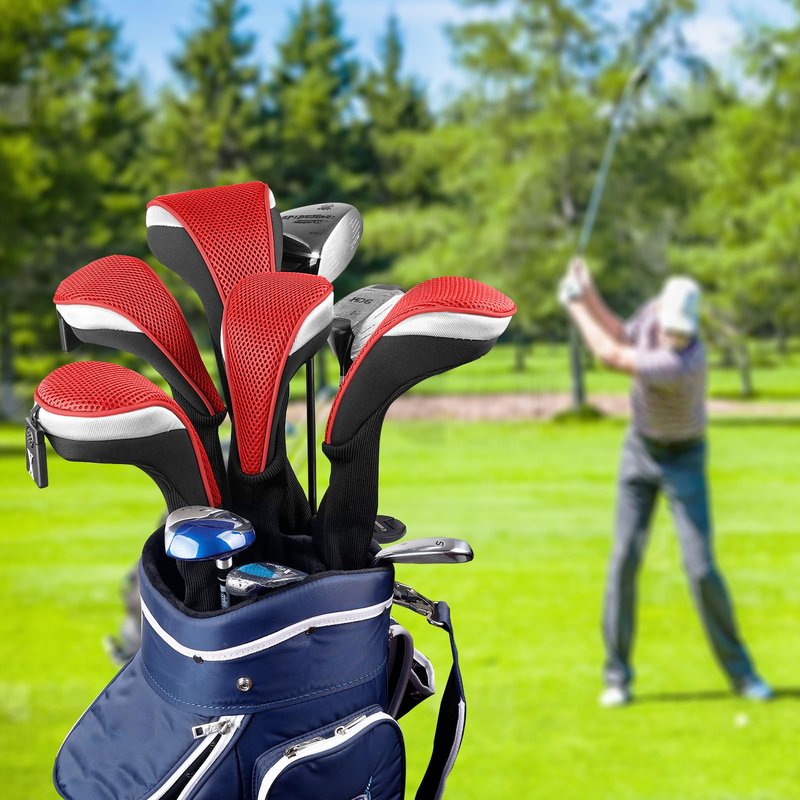Andux 6pcs/Set Golf Club Head Covers Woods Drivers Fairway Hybrid Set Long Neck (3 Hybrid + 3 Woods) (Black/Red)