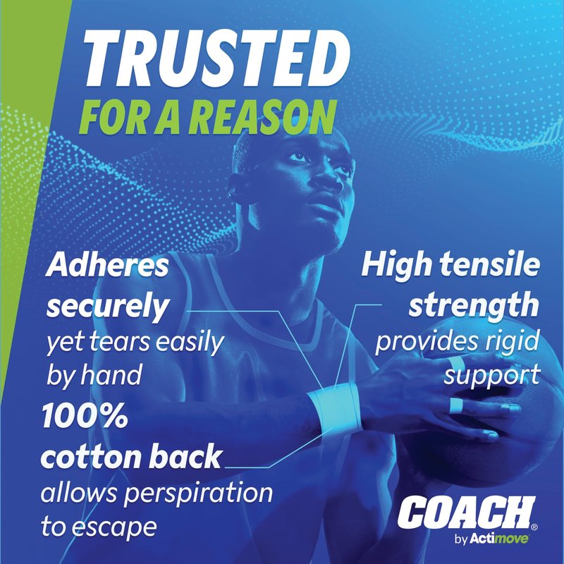 Coach by Actimove Athletic Tape, Sprains and Injuries Protection, Breathable, Hand-tearble, Sports Tape, Multi-Sport use, 1.5 in x 10 yd, 1 Roll