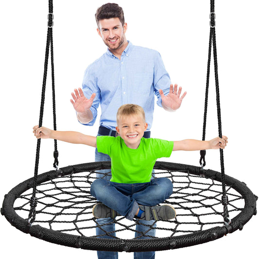 SereneLife SLSWNG200 Spider Swing-Netted Webbed Seat for Grip and Comfort-Hanging Tree Circular Flying Saucer with Ropes and Straps-Safe Durable Max Weight 600lbs, One Size, Standard