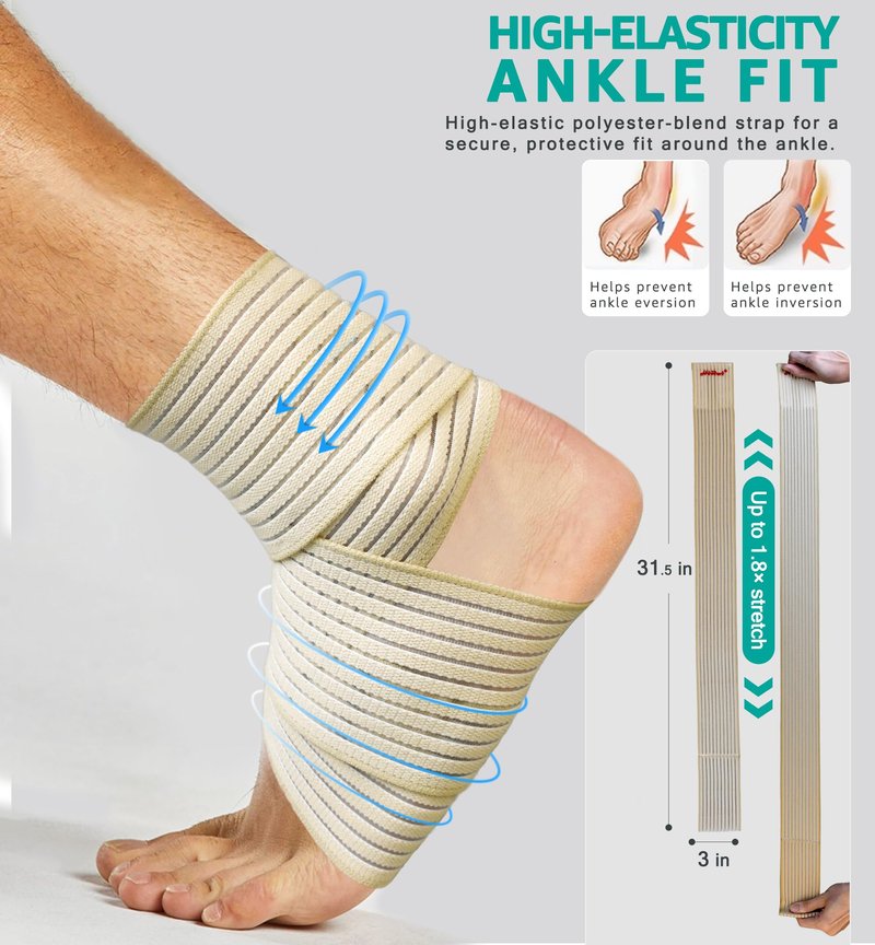 HiRui Foot & Ankle Brace 2 Pack, Adjustable Compression Wrap for Men & Women – Helps with Sprains, Plantar Fasciitis, Achilles Tendonitis, Arthritis, Running, Sports, Gym – Fits in Shoes (Beige)
