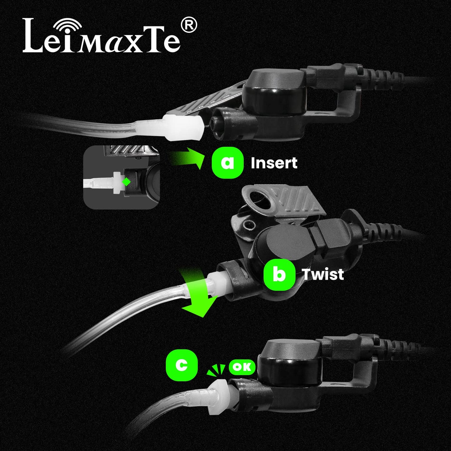 LEIMAXTE Acoustic Tube Earpiece Coil Tubes Replacement for Two Way Radio Headsets FBI Style Motorola Kenwood Walkie Talkie Earpieces with 2X Radio Earbuds (2 PCS)