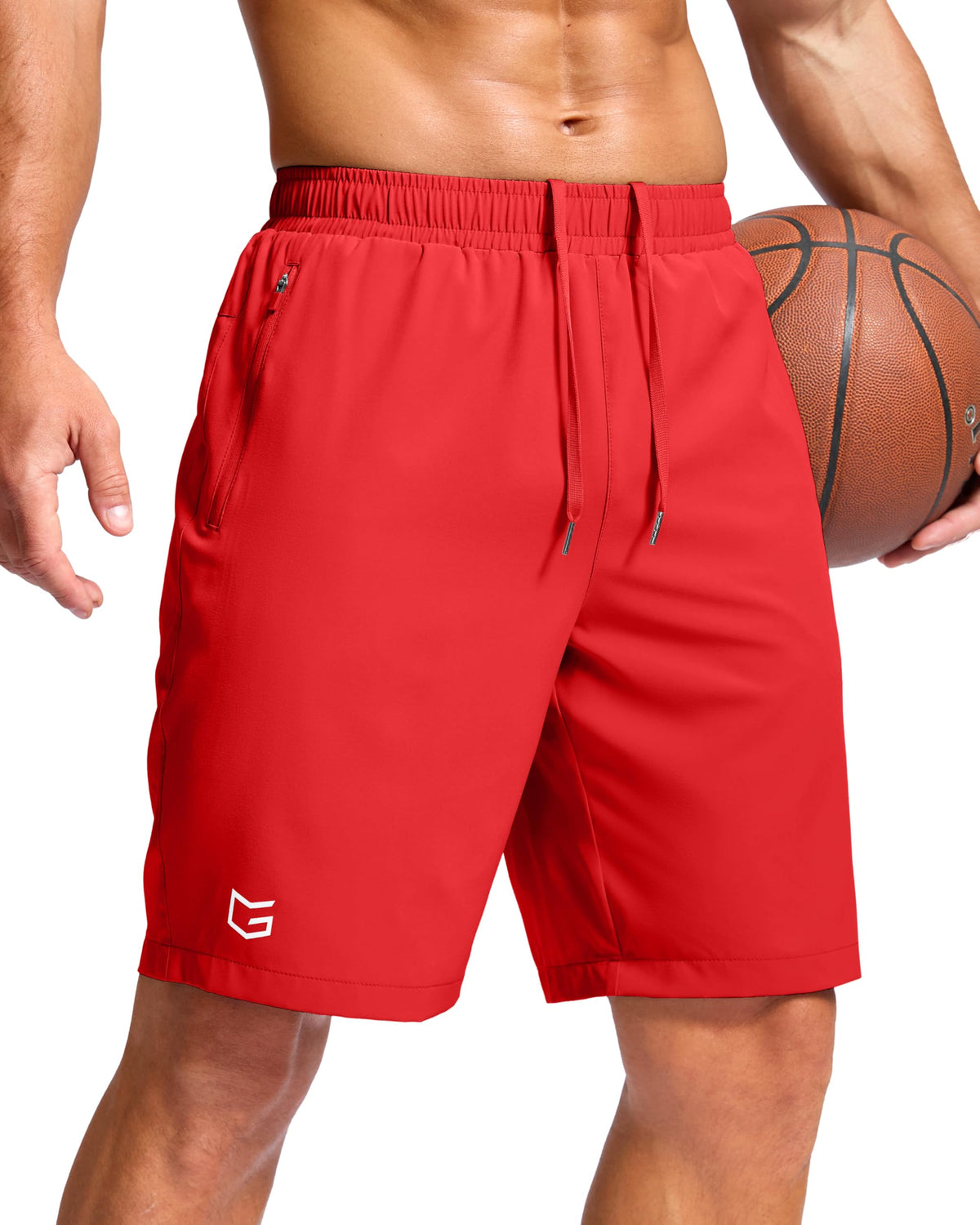 G Gradual Men's Athletic Running Shorts with Zipper Pockets Quick Dry 7"/ 5"/ 9" Workout Gym Shorts for Basketball Hiking(Deep Red,9M)