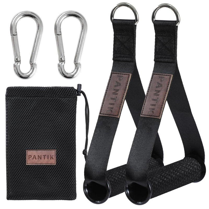 PANTIK Heavy Duty Exercise Handles Gym Cable Machine Attachments Durable D Rings Handles Resistance Bands Handles Stirrup Handle Fitness Grip Nylon Strap Solid ABS Cores with Carabiners Set of 2