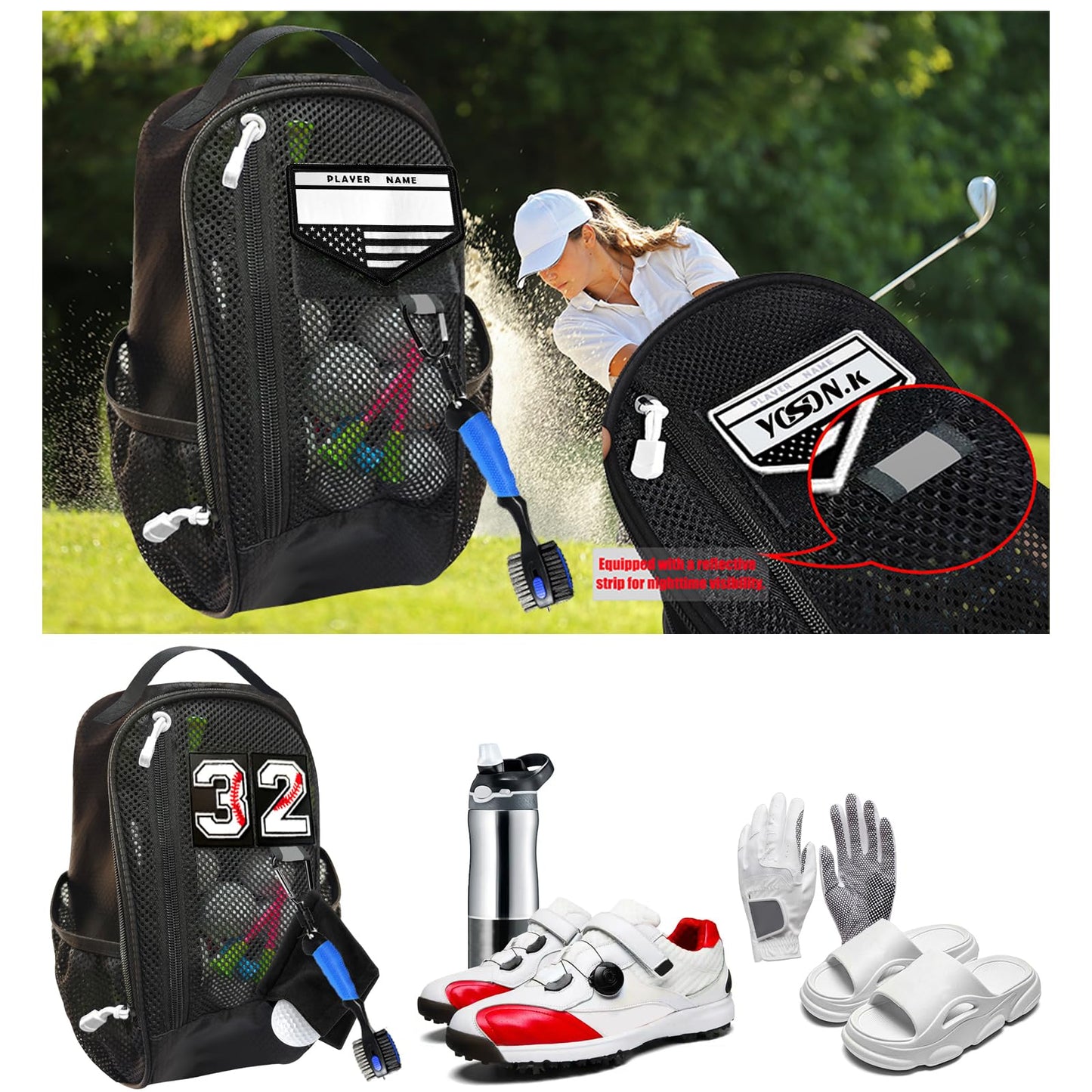 yoson.k Sports Soccer Shoe Gloves Carring Zipped Bag with Patches (1, Black)