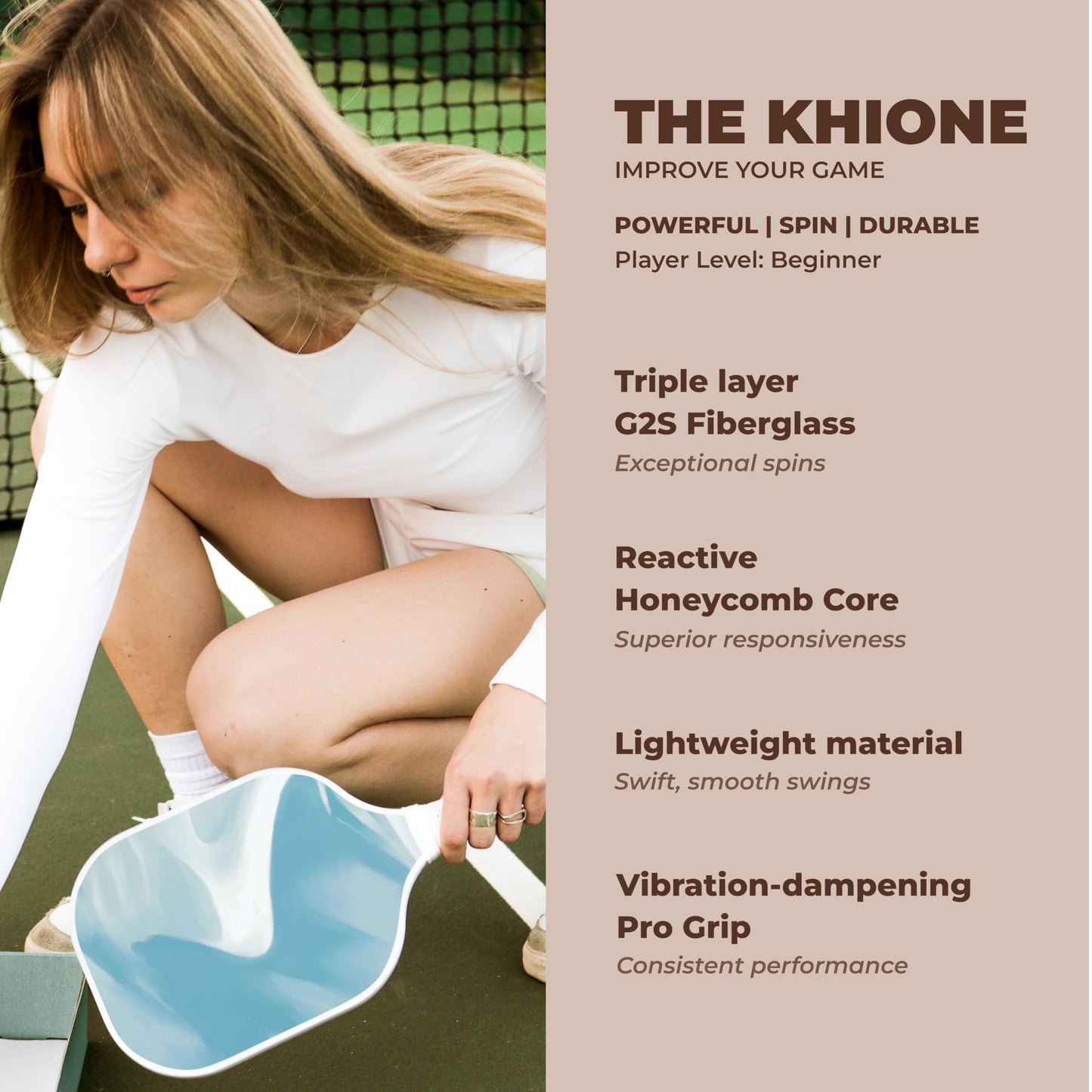 HELIOS Khione Pickleball Paddle - Morn | 8oz G2S Fiberglass Surface with 13mm Reactive Honeycomb Core | Lightweight Design for Beginners | AreaMax for Expanded Sweet Spot | USAP Approved