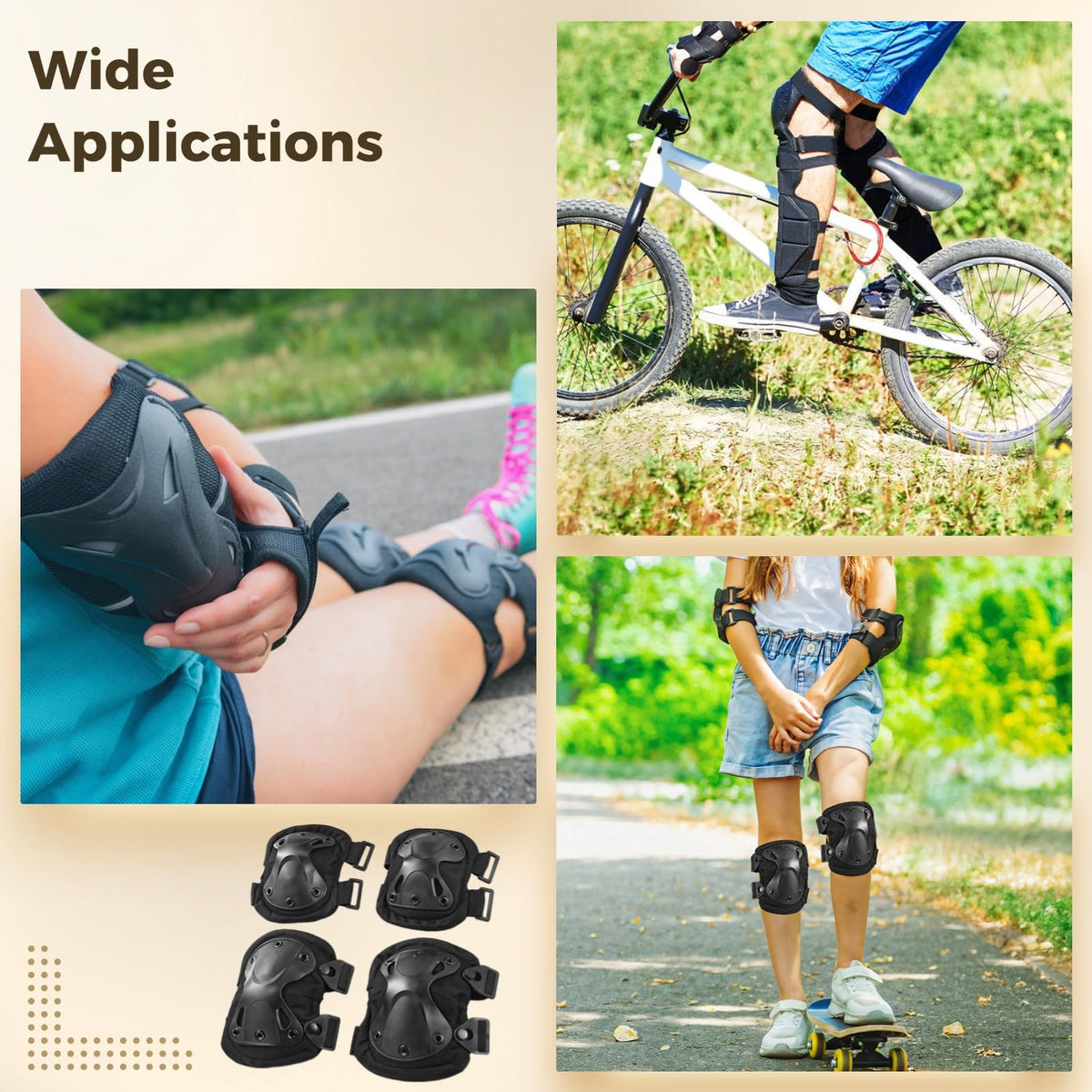 Toyosport 4 Pcs Tactical Knee and Elbow Pads Set, Long-lasting Adjustable Protective Gear for Outdoor Sports, Cycling, Skateboarding, Paintball, Airsoft