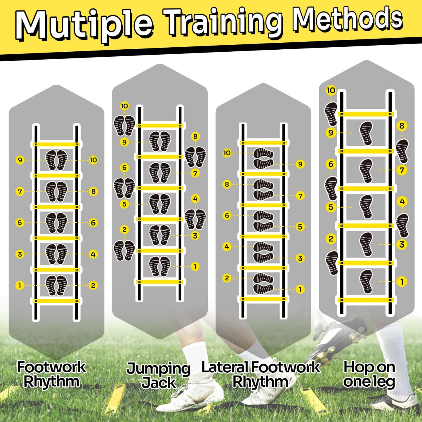 Dimples Excel Agility Ladder 12 Rung 20 FT Speed Training Ladder (Yellow)