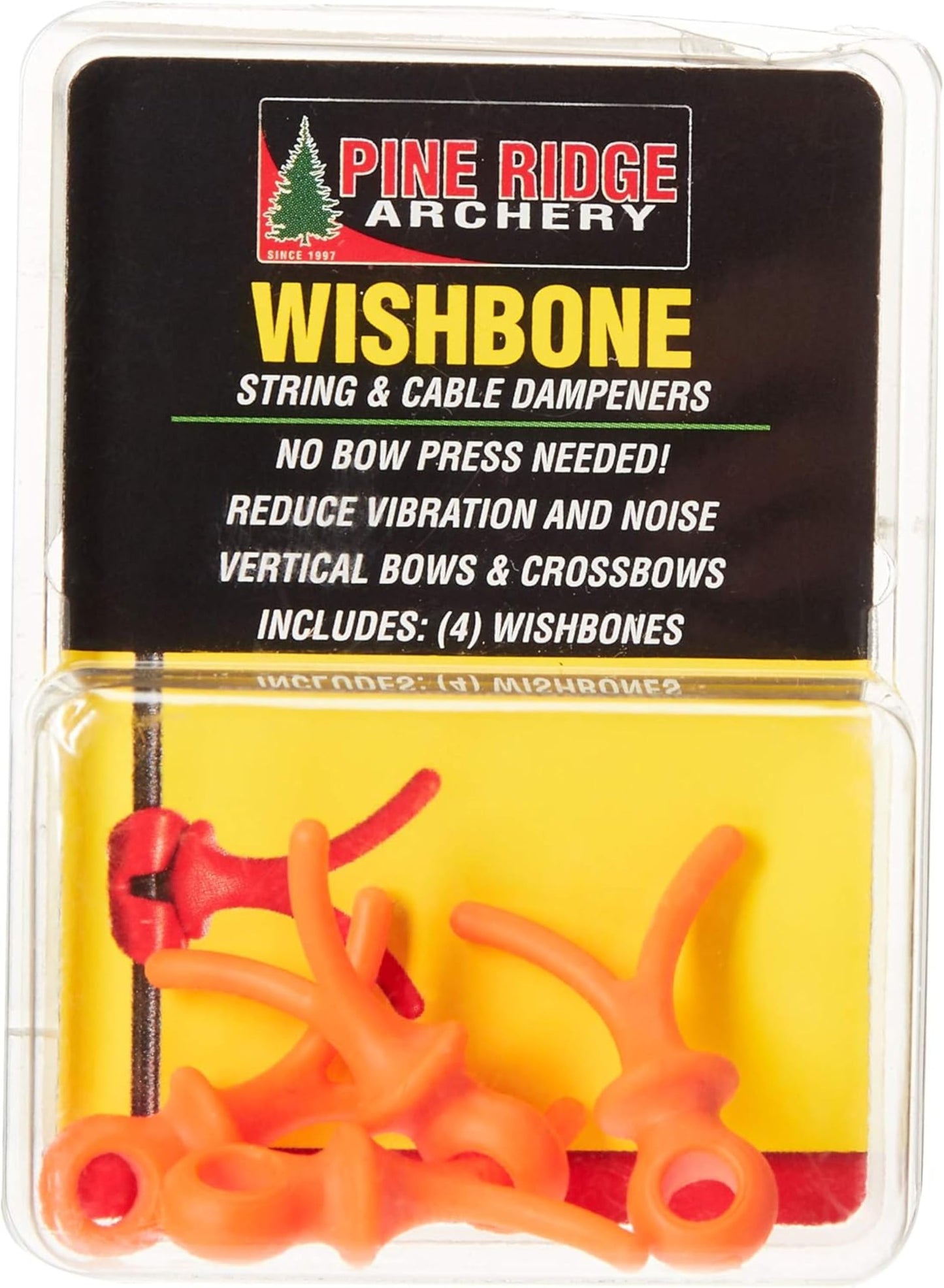 Pine Ridge Archery Wishbone Bow String and Cable Dampener, Orange, 4 Pack