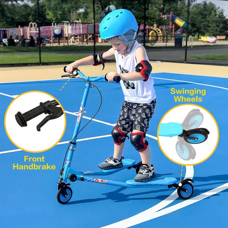 AODI Kids Swing Scooter, 3 Wheels Drifting Scooter/Wiggle Scooters with Adjustable Height & Foldable for Boys/Girl/Ages 5-12 Years