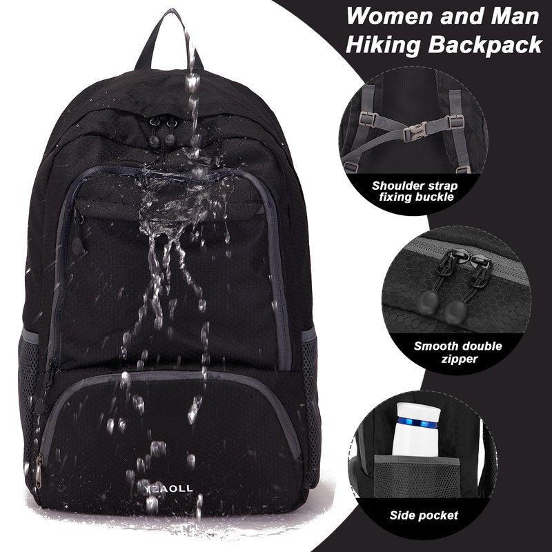 YZAOLL 30L Hiking Backpack Lightweight Day Packs, Packable Backpack for Women Men Travel Camping Vacation,Black