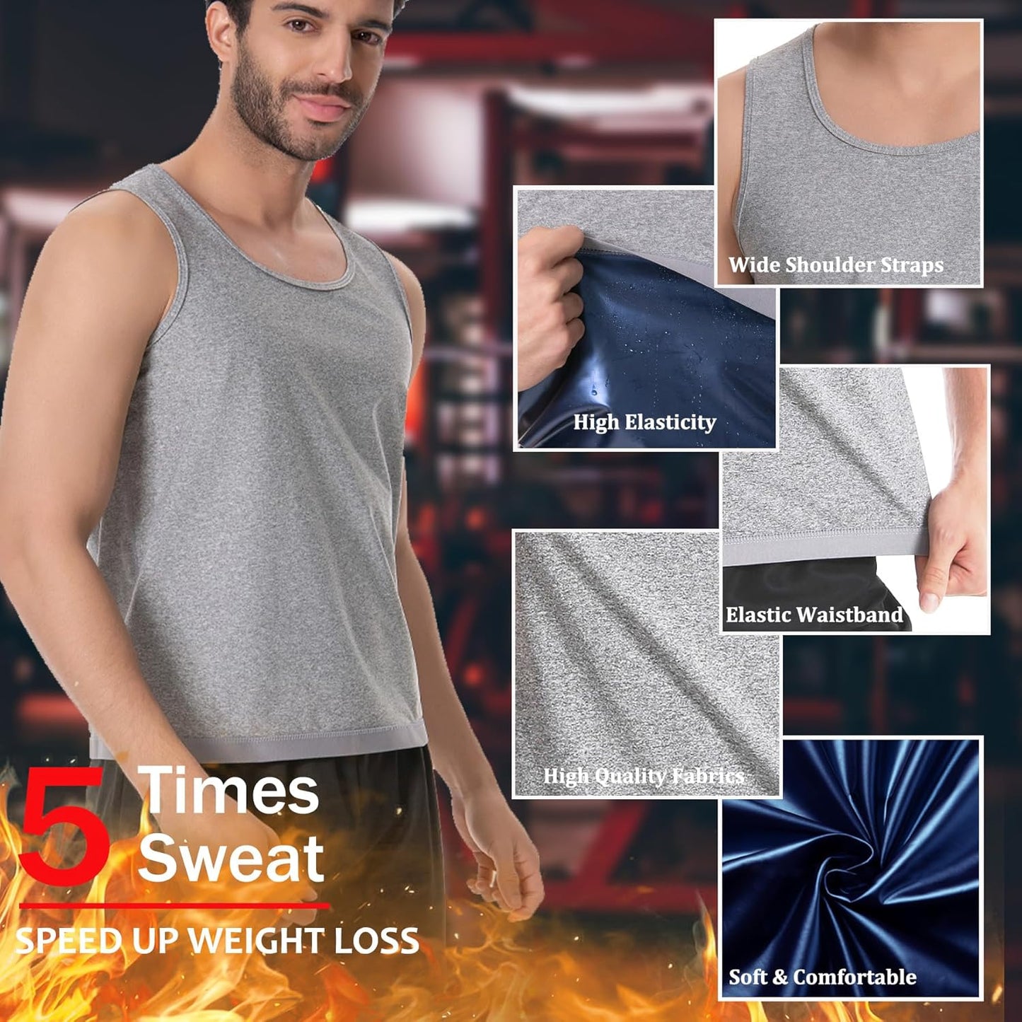Men's Sauna Shirt - Short Sleeve Sauna Suit for Effective Sweat & Body Shaping | Gym Exercise Tank Top