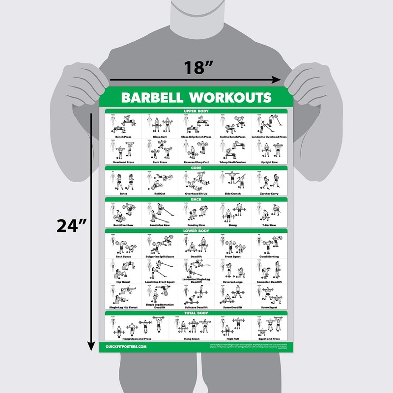 Palace Learning 3 Pack - Barbell Workout Posters Volume 1 & 2 + Stretching Exercise Chart - Set of 3 Posters (LAMINATED, 18" x 24")