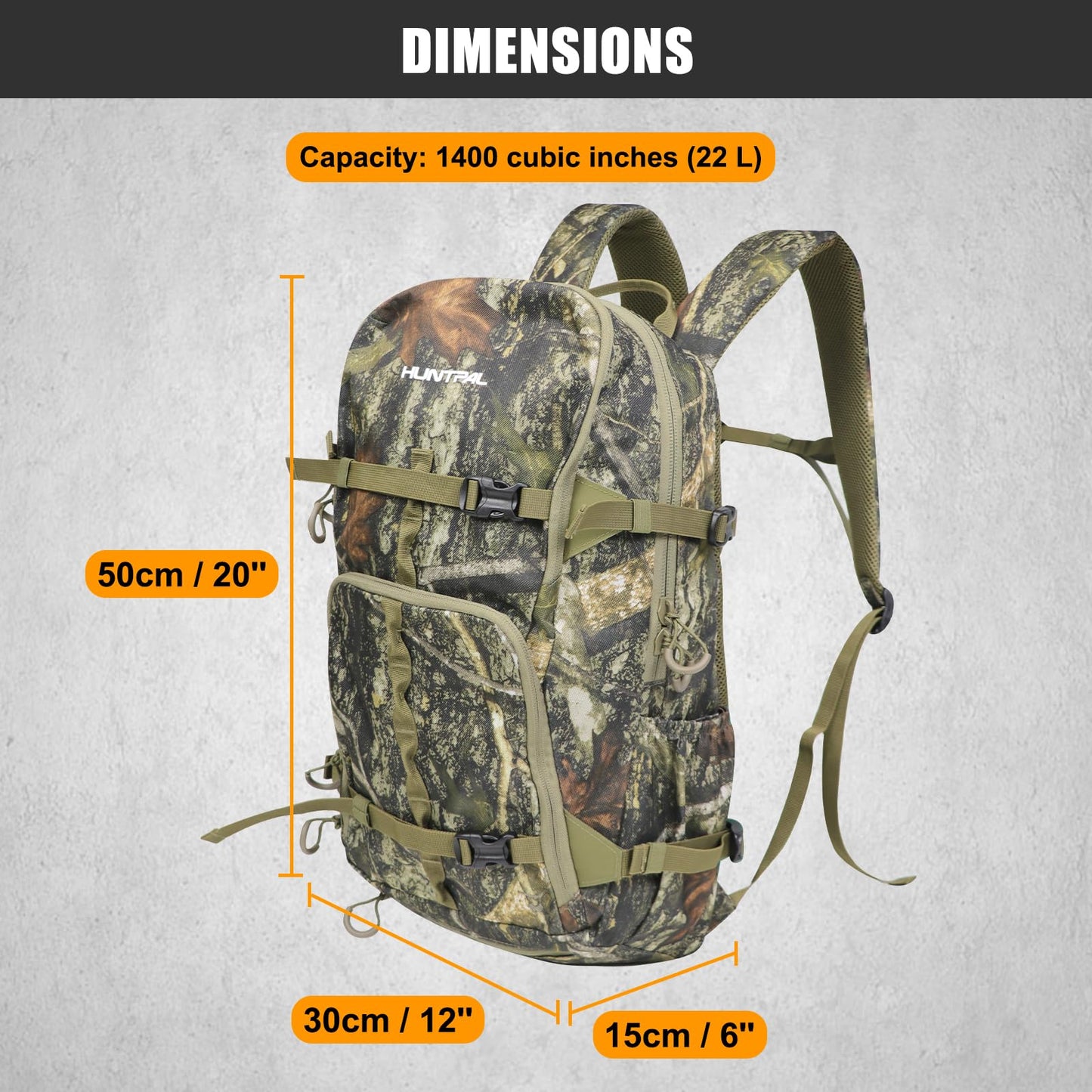 HUNTPAL Hunting Backpack, Waterproof Camo Hunting Daypack with Storage Pockets, Long-Lasting Bag for Rifle Shotgun Bow Gun (Medium)