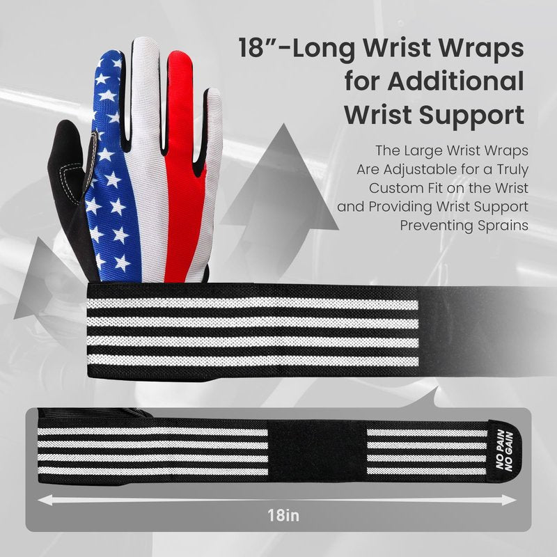 FINGER TEN Weightlifting Workout Gloves Full Half Finger with Wrist Strap Support, Padded Grip for Weight Lifting Gym Fitness Exercise Training Men Male (USA Flag, Large)