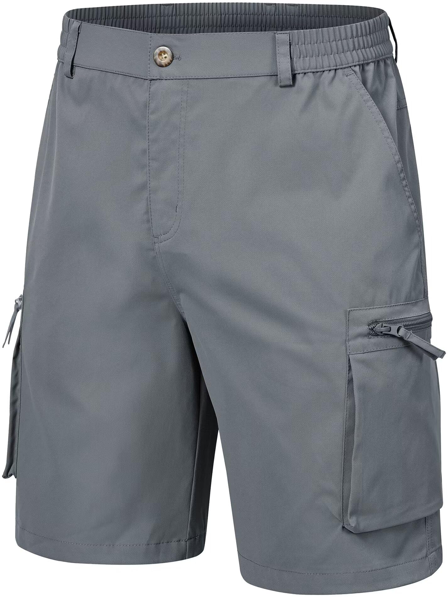 QPNGRP Men's 9" Inseam Stretch Waist Zipper Cargo Shorts with 6 Pockets Grey 30