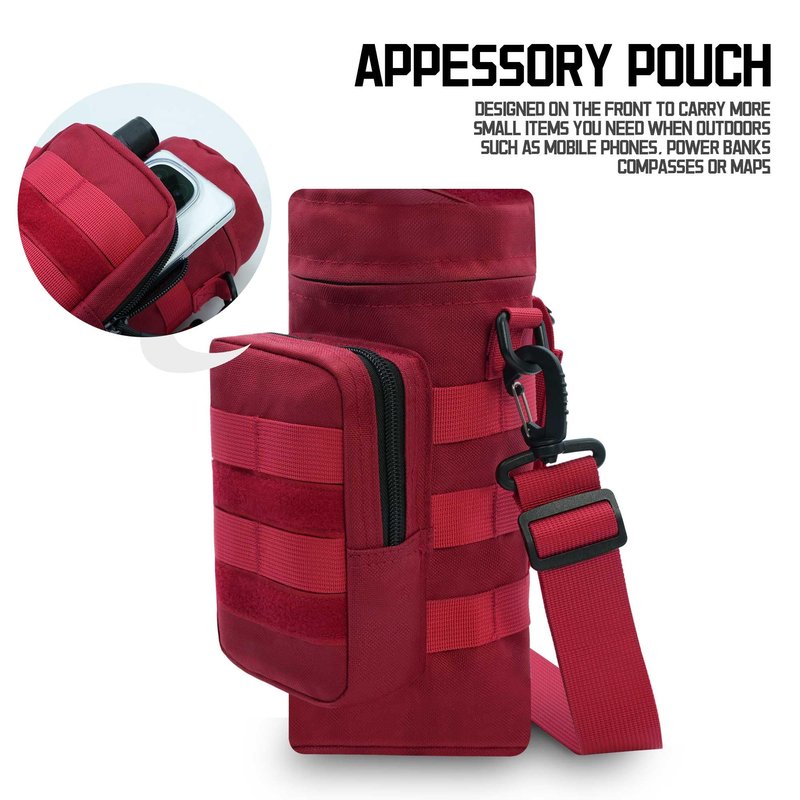 Tactical Water Bottle Pouch, Military Army Molle Water Pouches Carrier Holder for Hiking Camping Outdoor Sport Travel (RED)