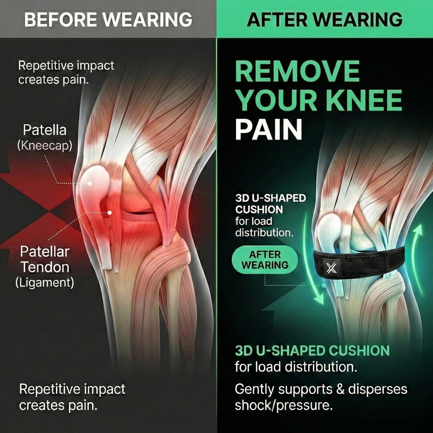 SPINIFLY ExcelRunz Patella Tendon Knee Strap 2 pack, Knee Support, Knee Pain Relief Brace, Running, Hiking, Soccer, Tennis, Gym and Tendonitis - M size