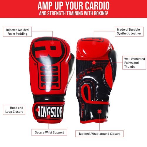 Ringside Apex Bag Gloves, IMF-Tech Boxing Gloves with Secure Wrist Support, Synthetic Boxing Gloves for Men and Women, Red and Black, S/M