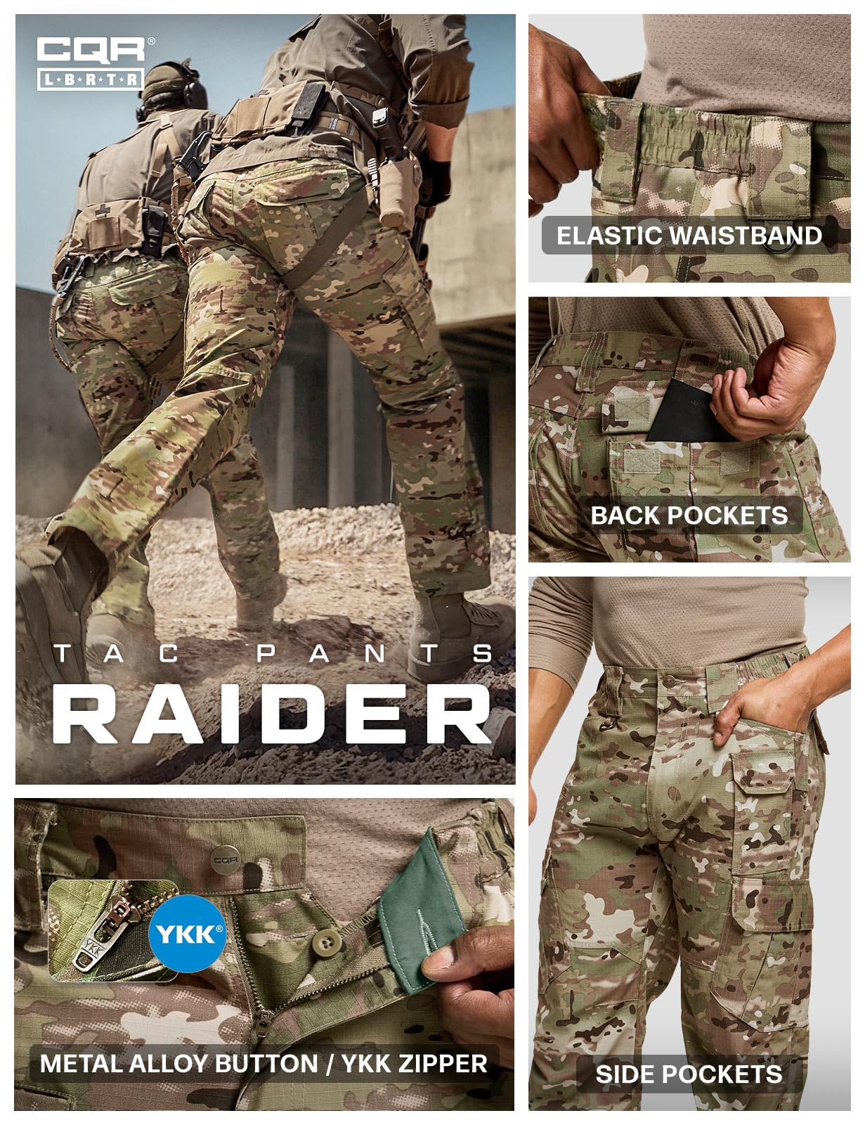 CQR Men's Tactical Pants, Water Resistant Ripstop Cargo Pants, Lightweight EDC Work Hiking Pants, Outdoor Apparel, Duratex Mag Pocket Utility Camo, 40W x 30L