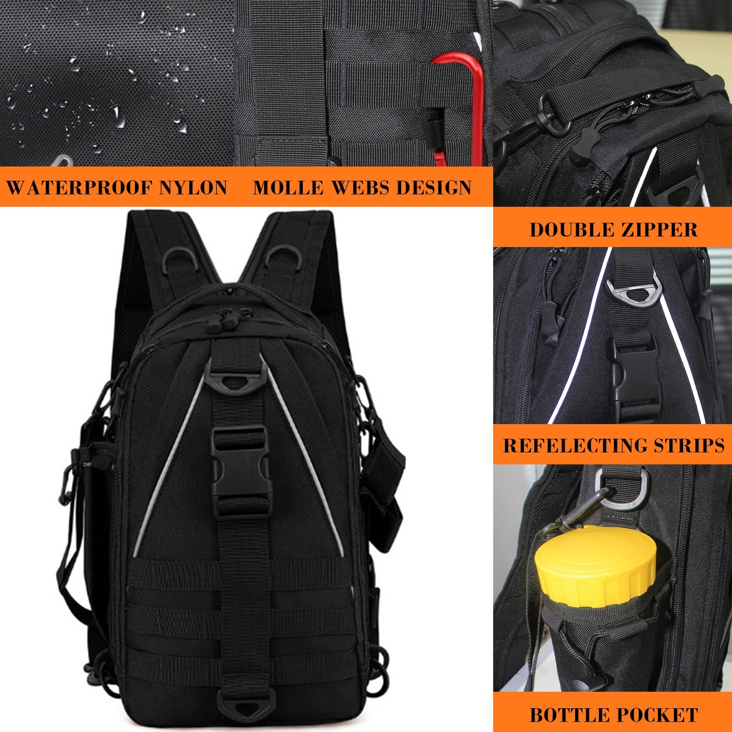 Zsrivk Fishing Tackle Bag Sling Shoulder Backpack with Rod & Gear Holder, Water Resistant & Weatherproof, Large Storage