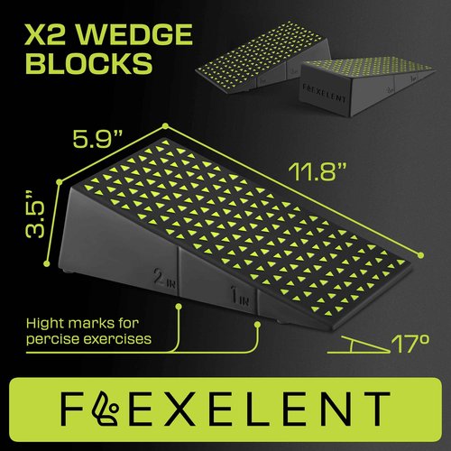 Squat Wedge Block Pair - Non Slip Squat Wedges & Ramp for Exercise, Home Gym, Weight Lifting & Yoga - Calf Stretcher Slant Board to Elevate Heels, Improve Ankle Mobility, Backpack Included for Storage