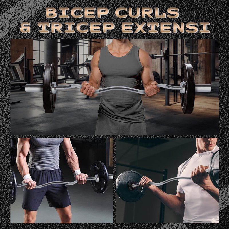 47" Olympic EZ Curl Barbell Bar, 500lb Capacity EZ Curl Bar for Weight Lifting, Biceps, triceps, Back/Leg Muscle Group exercise,Chrome Curling Bar Fit 2” Standard Weights - 2 Spring Collars