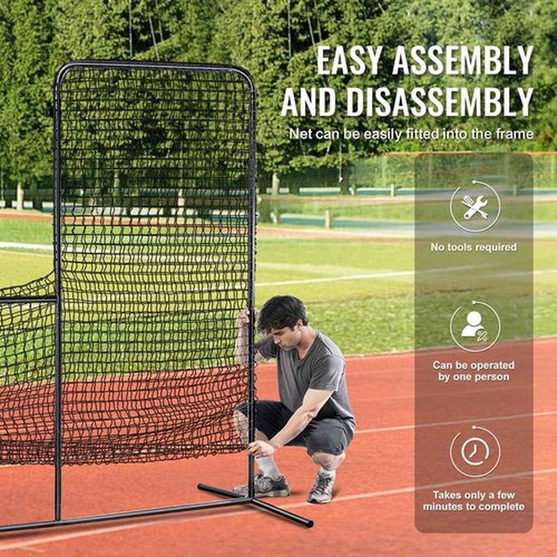 VEVOR L Screen Baseball for Batting Cage, 7x7 ft Baseball Softball Safety Screen, Body Protector Portable Batting Screen with Carry Bag & Ground Stakes, Heavy Duty Pitching Net for Pitchers Protection