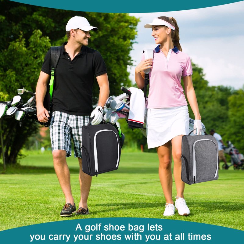 Funtery 2 Pcs Golf Shoe Bag for Travel Zippered Sports Shoe Carrier Tote Bags Golf Accessories with Ventilation Outside Pocket for Balls Tees Socks Accessories Men Women(Black, Gray)