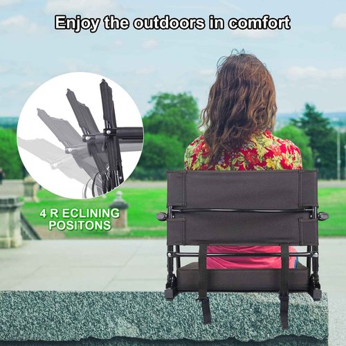 Stadium Seat for Bleachers with Back Support & Armrests, Foldable Stadium Chair with Removable Padded Comfy Foam Cushion, Lightweight Protable Bleacher Seat with Shoulder Strap & 4 Reclining Positions