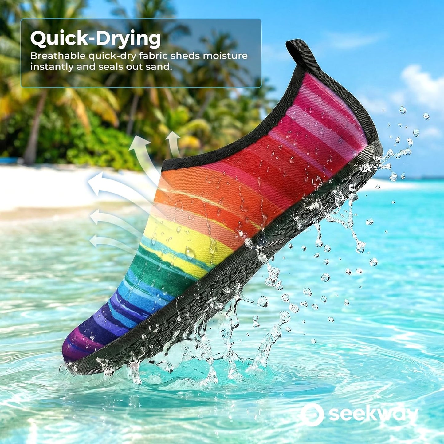 SEEKWAY Quick-Dry Water Shoes for Men & Women - Non-Slip Aqua Socks for Beach, Swim, River & Pool | Black