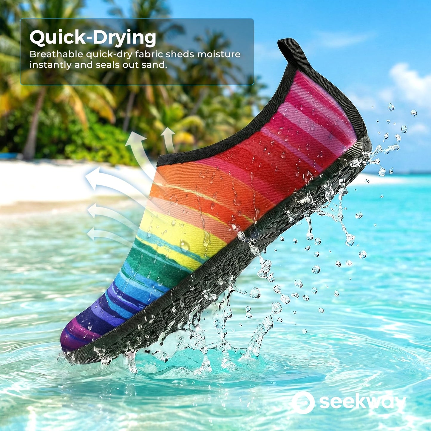 SEEKWAY Water Shoes Women Men Adult Quick-Dry Aqua Socks Barefoot Non Slip for Beach Swim River Pool Lake surf Black Size SK002